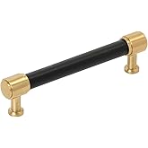 Signature Hardware 954063-5116 Lazzara 5-1/16 Inch Center to Center Black Leather Bar Cabinet Pull - Champagne Bronze