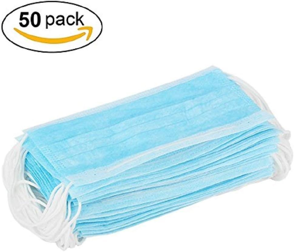 UpChoice 50 Pack Blue 3-Ply Disposable Dust/Surgical Masks,Universal Fit, Hypoallergenic, Latex Free Dust Mask