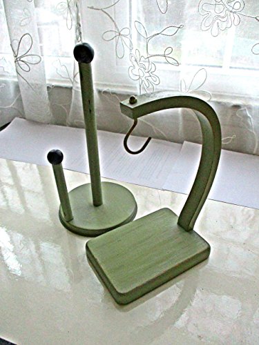 Paper Towel Holder, Banana Holder, Upcycled, Distressed, Sage Mint and Black, Kitchen Decor, Kitchen Countertops, Cleaning Tools, Fresh Fruit Holder, Kitchen Organization, Kitchen Storage