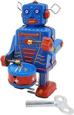 Amazon Besportble 時計じかけの太鼓のロボットおもちゃブリキアンティークヴィンテージ80年代ワインドアップロボットブリキのおもちゃ卓上本棚figuirine装飾ギフト子供大人男の子 青 ハンドスピナー おもちゃ