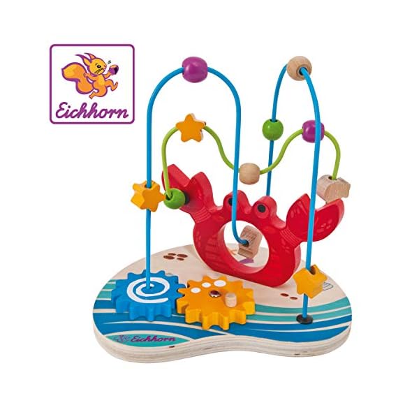 Eichhorn 100003702 - Motorikschleife Krabbe 22x18x22cm mit 2 Schleifen, Birkenholz