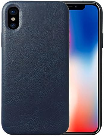 Soft iPhone X Phone Case Leather/TPU, Gulee Premium Leather Flexible Back Cover Silicone Hybrid Phone Cover Case for iPhoneX Apple, Slim Fit (Blue)