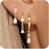 Angelady Opal Earrings Set for Women, Hypoallergenic S925 Sun Stud Earring for Sensitive Ears, Dainty Hoop Huggie Silver Opal Dangle Earring Stacks, Blue Earrings for Women Trendy 2025