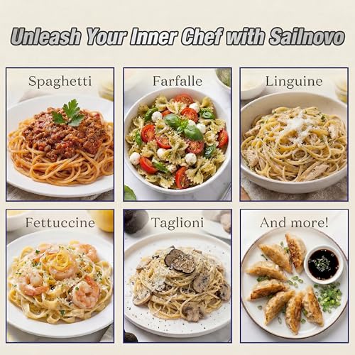 Sailnovo 3 in 1 Pasta Maker Machine - 9 Adjustable Thickness Settings Aluminum Alloy Pasta Roller & 2 Width Cutters for Fresh Spaghetti, Fettuccini, Lasagna, Dumplings - Stainless Steel, Silver