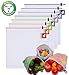 JSXD Reusable Mesh Produce Bags,Set of 7 Washable Premium See Through Mesh Bags,Superior Stitched Strength with Colorful Drawstring and Tare Weight Tags for Shopping,Fruit,Veggies,and Toys
