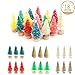 18pcs Multicolor Mini Pine Trees Frosted Sisal Trees with Wood Base Bottle Brush Trees Plastic Winter Snow Ornaments Tabletop Trees for Crafting, Displaying and Decoration