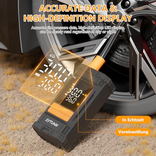 SYTUNG Portable Air Compressor 150PSI Rechargeable Wireless Tire Air Compressor with Digital Display LED Light, for Car Tires and Other Inflatable Products