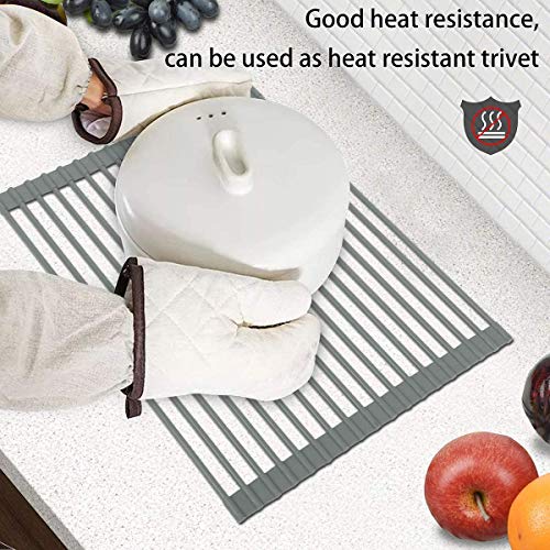 Over The Sink RollUp Dish Drying Rack, Silicone Coated Stainless Steel