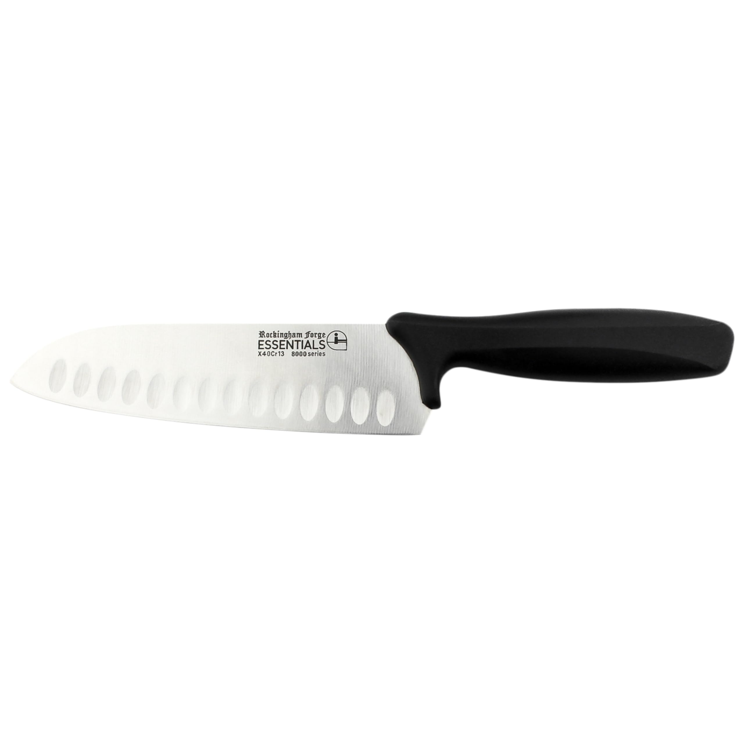 Rockingham Forge Range 17.5cm Santoku Knife - Lightweight Sharp Stainless Steel Kitchen Knives with Black Handle