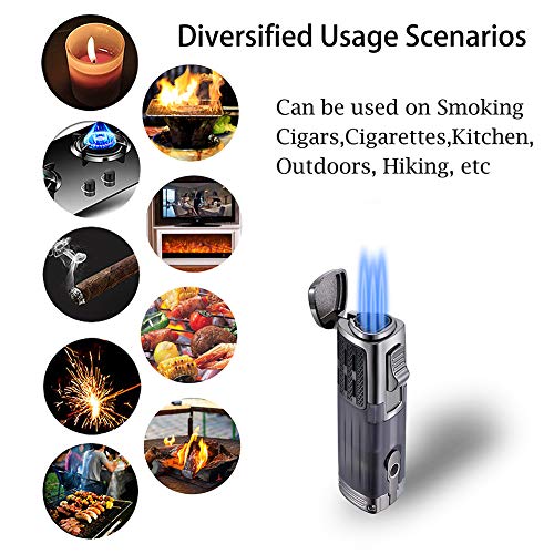 Triple Jet Flame Torch Lighter, Refillable Butane Lighter Gas Fluid Lighters W/Punch Cutter