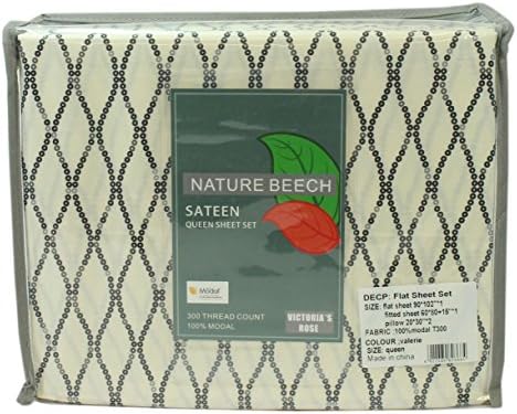 VictoriaRose Bedding 4 Piece Top Quality Wrinkle Free Bedding Bed Sheet Set, Rose Best Material 100% Modal Sateen, 1 Fitted Sheet, 1 Flat Sheet, 2 Pillowcases, Printed Valerie, Queen