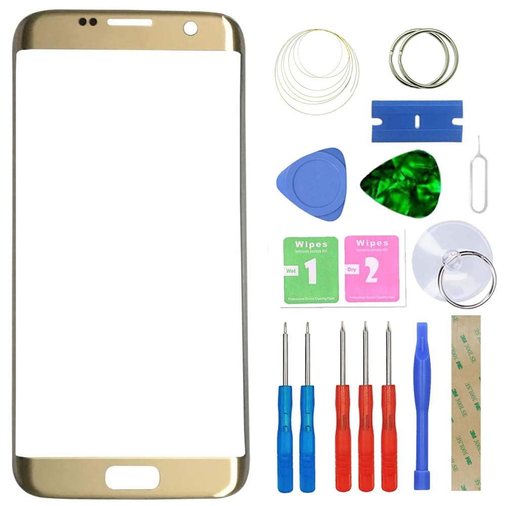 MovTEK Screen Replacement Front Glass Repair Kit Genuine for Samsung Galaxy S7 Edge SM-G935F G935FD 5.5" (No Touch and LCD Display) with Tools - Gold