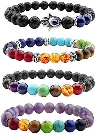 JSDDE 7 Chakra Lava Stone Gemstone Beads Healing Crystal Yoga Meditation Bracelets for Men Women