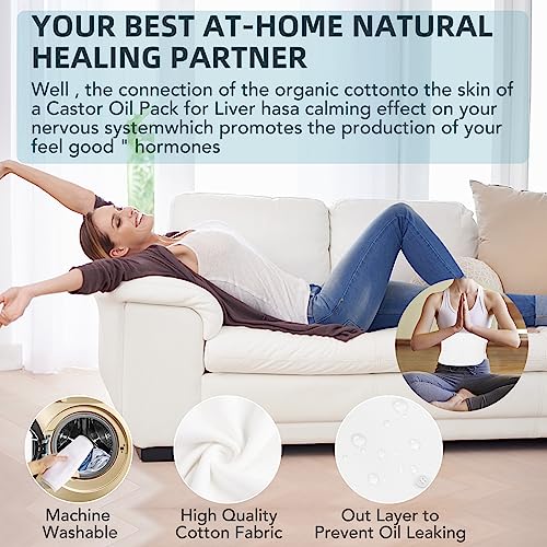 DhsFila Castor Oil Organic Cold Pressed Unrefined(2OZ),Castor Oil Pack Wrap for Liver Clean and Fibroids, Organic Cotton Flannel(waist+neck)