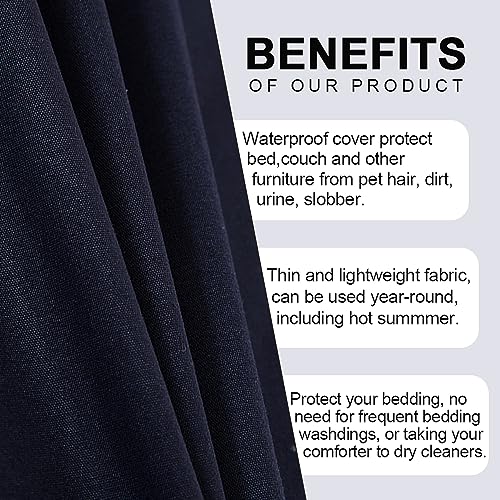 DUJUIKE Waterproof Bedspread, Waterproof Bed Sheet, Mattress Protector, Sofa Cover for Dog, Cat, Children, Double Bed (Queen 200 * 230cm, Dark Navy)