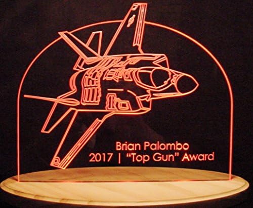 Trophy Award Presentation Airplane Plane Acrylic Lighted Edge Lit 13" Oval Wood Base 3 LED Sign Light Up Plaque (Sample Only Design Not For Sale Top Gun) Made in the USA