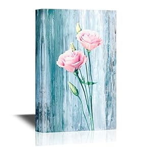 Roses Pink Flowers on Vintage Blue Background