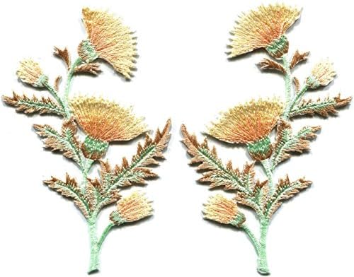 Carnation Spray Thistle Pair Flowers Floral Bouquet Applique Iron-On Patch