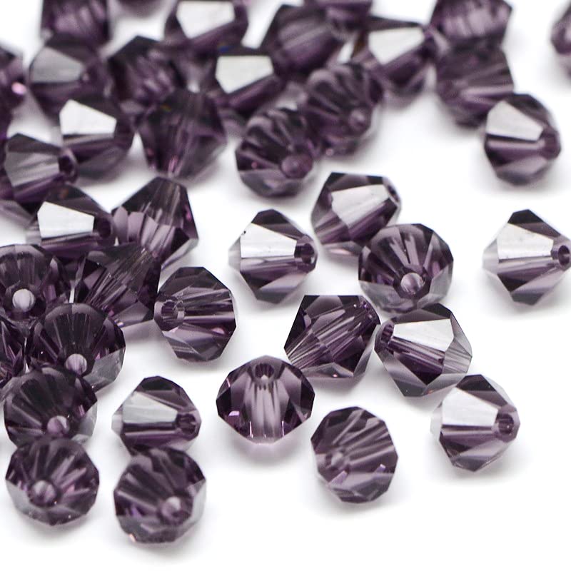 Perlin 40pcs 4mm Double Cone Purple Czech Crystal Beads