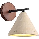 LINGCMP Indoor Mid Century Modern Wall Sconce Nordic Yellow Natural Travertine Bedside Wall Light Vintage Marble Wood Farmhou