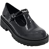 Soda Women's Mary Jane Shoes Oxford Dress Shoes Round Toe T-Strap Platform Chunky Heel Pumps Shoes-Tangia Black Patent 8