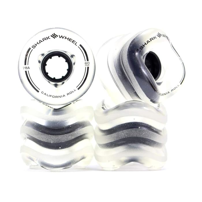 Shark Wheel California Roll 60mm 78A Small Skateboard/Longboard Wheels, Clear