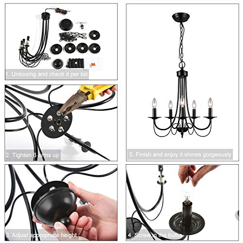 image for LALUZ 2-Layer Chandeliers, 5-Light, Black Candle Chandelier for Dining