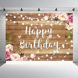 Aperturee 9x6ft Pink Floral Happy Birthday Backdrop