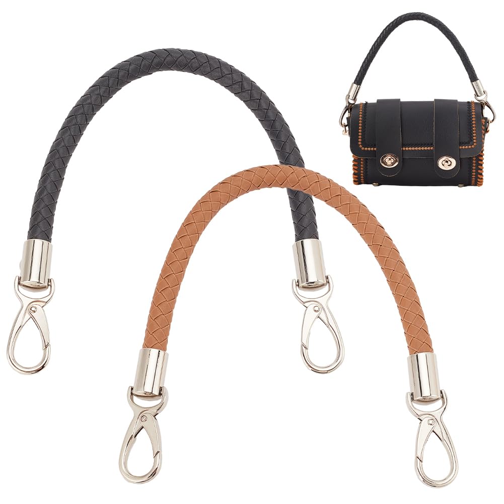 PH PandaHall 2pcs Braided Purse Straps, 2 Colors 16 Inch PU Leather Handbag Handles Short Handbag Strap Replacement Handles with Silver Lobster Clasp for DIY Underarm Bag Shoulder Bag Tote