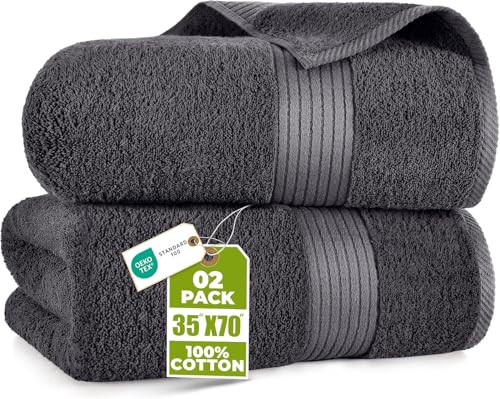 Utopia Towels Bath Sheets 35x70 inches 100% Cotton Soft and Absorbent 2 Pack Cool Grey