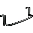 mDesign Steel Metal Wire Over Cabinet Towel Rack Storage Organizer - Hang on Cabinet or Door - Towel Bar Holder for Kitchen - Holds Hand Towels, Washcloths - Spira Collection - Matte Black