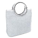 Chichitop Women Crystal Rhinestone Evening Clutches Bags Wedding Purse Handbags with Bow Frame, Silver