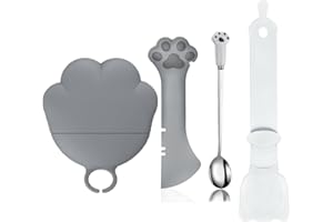 JOYINJOJO Cat Dog Food Can Lids Spoons - Cute Paw Silicone Pet Cans Lids Covers for Dog Cat Food Cans / Can Opener Cat Food Spatula Spoons for Wet Food / Cat Treat Spoon for Lickable Squeeze up Treats, Grey