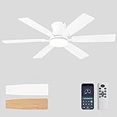iacaf 52inch Low Profile Ceiling Fan with Light and Remote/APP Control, LED Dimmable DC ReversibleModern, Flush Mount,6 Blade,White Ceiling Fan for Bedroom Living Room/Outdoor Use
