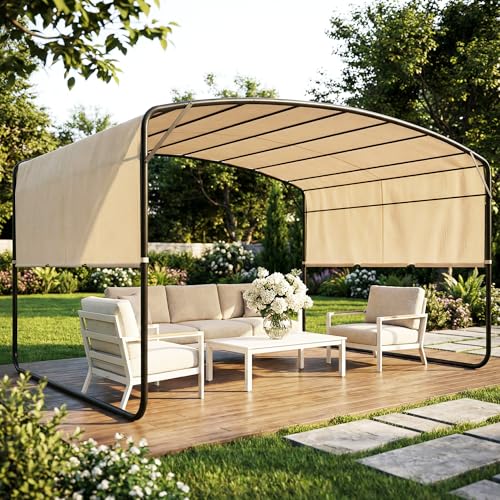 Outsunny 10' x 13' Retractable Pergola Canopy, Outdoor Metal Pergola Gazebo Sun Shade Shelter with Steel Frame, UPF30+ Sun Protection for Garden, Patio, Backyard, Deck, Khaki