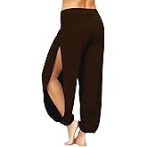 Topjini Harem Pants for Women Double High Slit Leg Flowy Yoga Pant Pilates Dance Hippie Wrap Beach Cover-Up Pants