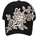 Black Womens Baseball Hat Lace Bling Flower Rhinestone Snapback Hip Hop Cap