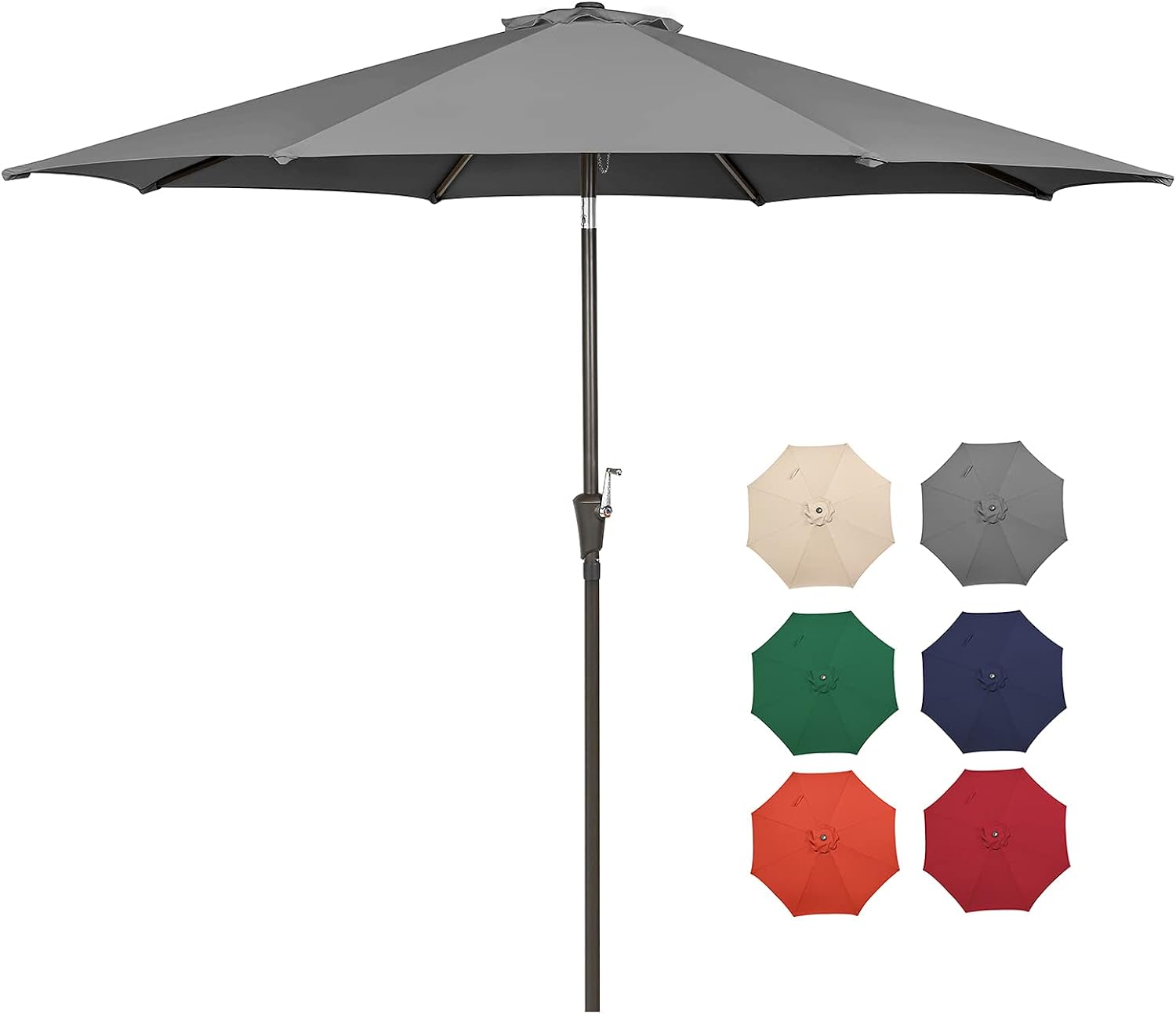 HOPEHOME 9 Ft Patio Umbrella Heavy-Duty Round Outdoor Market Patio Umbrella w/Steel Pole,Push Button Tilt,Easy Crank Lift