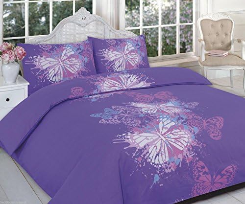 Animal Duvet Cover Set King Size Kingsize With Pillowcases Quilt Bedding Set Reversible Poly Cotton, Butterfly Purple