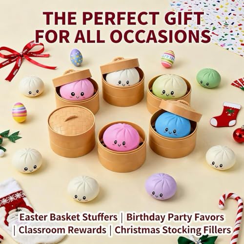 SLEEPHEAD®Glitter Dumpling Squishy Mystery Box, Surprise Dumpling Squishy with Steamer and Sparkle Filling, Soft Squeeze Anxiety Relief Fidget Toy for Desk Display and Casual Handling(Mystery-1PCS)
