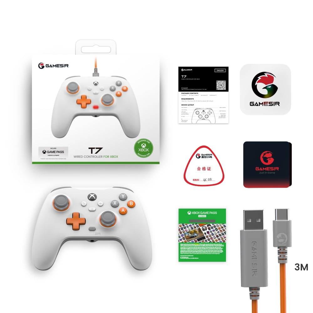 GameSir T7 Wired Controller with Hall Effect Joysticks, Plug and Play Gaming Gamepad for Xbox Series X|S, Xbox One, Windows 10/11 & Steam, 3.5mm Audio Jack