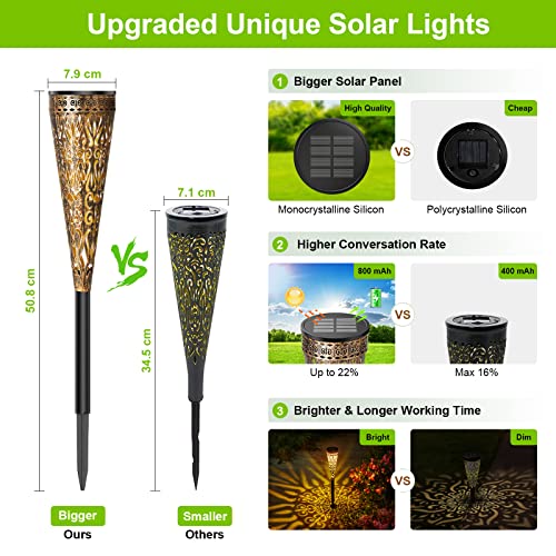 GEARLTIE Solar Lights for Outdoor Garden Pack of 4, 800 mAh Solar Lights for Outdoor Use with Warm/White LED, IP65 Weatherproof Balcony Decoration Garden Metal Lanterns Solar Outdoor Path Patio