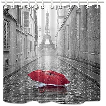 Amazon Com Nymb Paris Shower Curtain Eiffel Tower Under Red