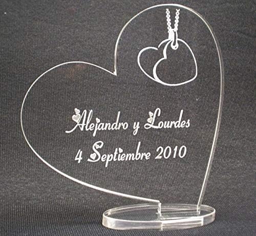 CORAZÓN DE METACRILATO Grabado y Personalizado para Regalo Boda, Aniversario, Cumpleaños, Día del Padre o Madre