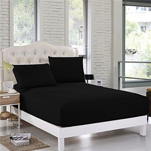 Linen House Luxury Hotel 400-Thread-Count 100% Egyptian Cotton Queen 3 Piece (1pc Fitted Sheet With 8" Deep Pocket With Elastic All Around & 2pc Pillow Case Cover ), Black