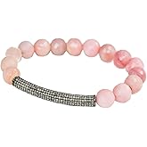 Pink Peruvian Opal Diamond Stretch Bracelet- October Birthstone Gift Idea- Women's Jewelry- Gift Idea