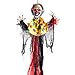 Halloween Haunters 3 Foot Hanging Scary Circus Clown Ghoul with Evil Red Flashing LED Eyes Prop Decoration - 1/3 Life-Size Scale Spooky Face, Red and Black - Fun Haunted House, Entryway Party Display