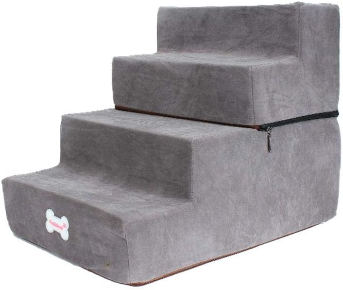 Large 4-Step Stairs For Pet Dogs Cats, Portable Pet Stairs Removable Washable Detachable With Zippers Stairs For Small Cats Dogs Climbing High Beds