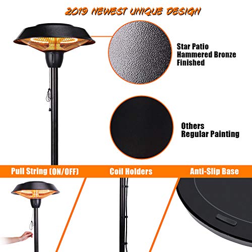 Star Patio Outdoor Freestanding Electric Patio Heater, Infrared Heater, Hammered Bronze Finished, Portable Heater Suitable as a Balcony Heater, BBQ and Outdoor Party Heater, ZHQ1566-C-S
