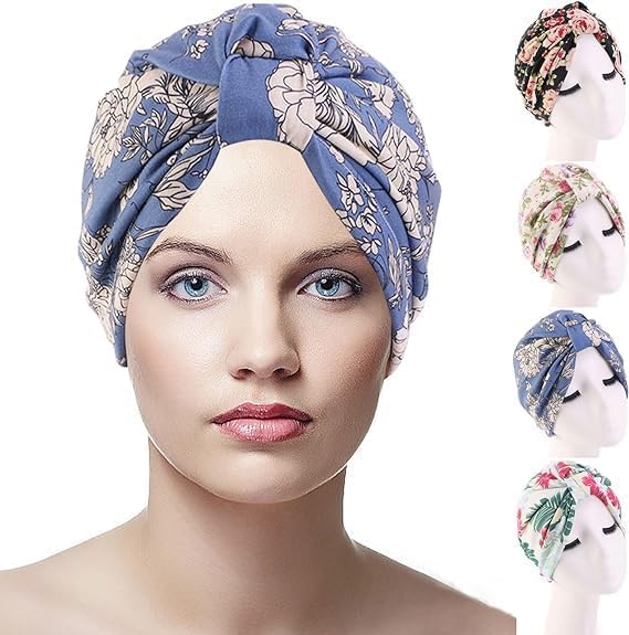 Photo 1 of FADACHY Head Wraps for Women, Turban Bonnet for Sleeping, 4 Pieces Soft Sleep Caps Double-Layered Satin Hair Bonnet for Hair Care